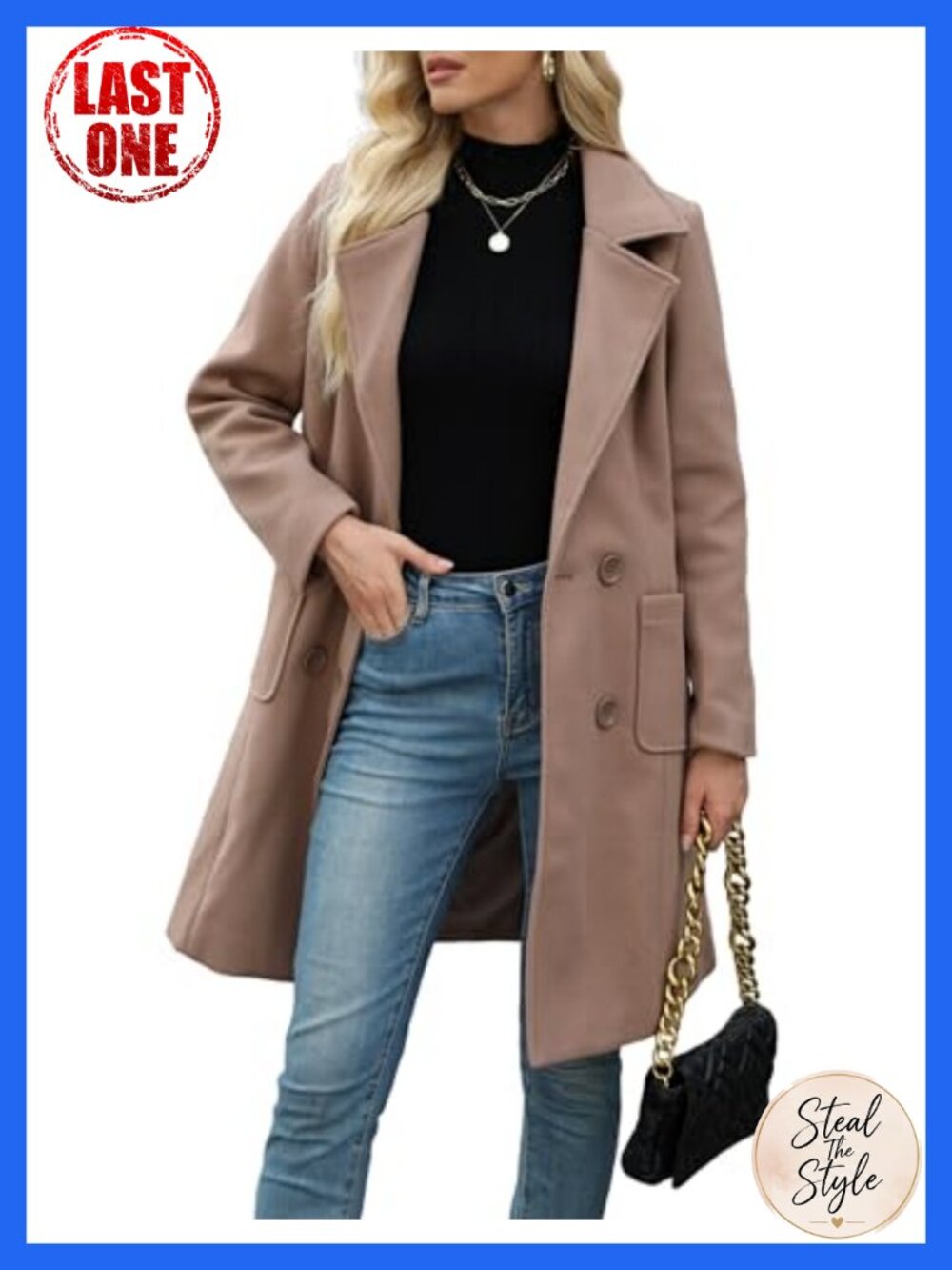 Women's Wool Blend Mid-Long Pea Coat Notch Lapel Double-Breasted Winter